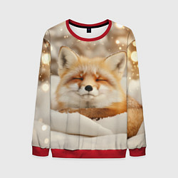 Свитшот мужской Сонная лисица зимой, цвет: 3D-красный