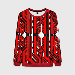 Свитшот мужской Чёрно-красные техно полосы на белом фоне, цвет: 3D-красный