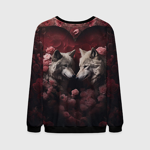 Мужской свитшот Волк и волчица в сердце / 3D-Черный – фото 2