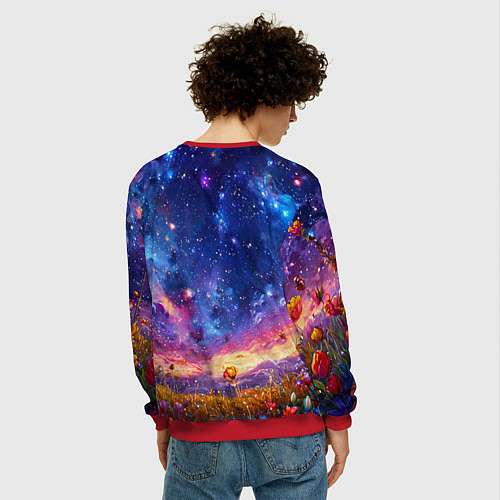 Мужской свитшот Бабочка в космосе / 3D-Красный – фото 4