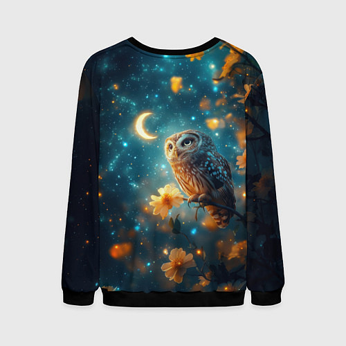Мужской свитшот Сова смотрит на месяц / 3D-Черный – фото 2