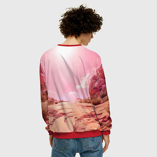 Мужской свитшот Верблюд в розовой пустыне / 3D-Красный – фото 4