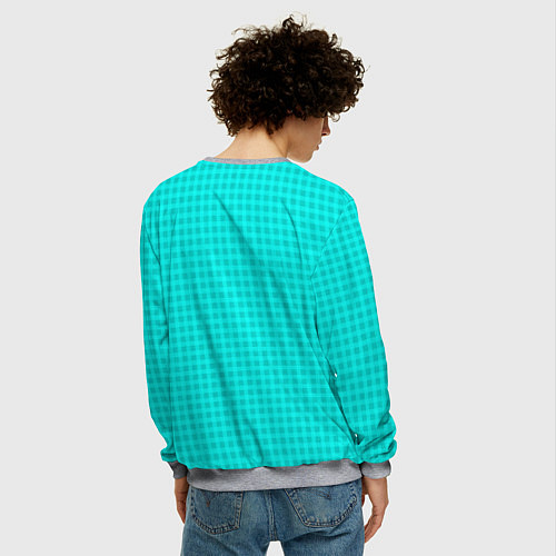 Мужской свитшот Неоновый голубой паттерн клетка / 3D-Меланж – фото 4