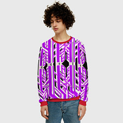 Свитшот мужской Бело-фиолетовые техно полосы на чёрном фоне, цвет: 3D-красный — фото 2