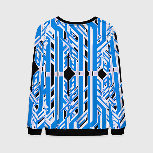 Мужской свитшот Бело-синие техно полосы на чёрном фоне / 3D-Черный – фото 2