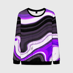 Свитшот мужской Волнистые горизонтальные чёрно-фиолетовые полосы н, цвет: 3D-черный