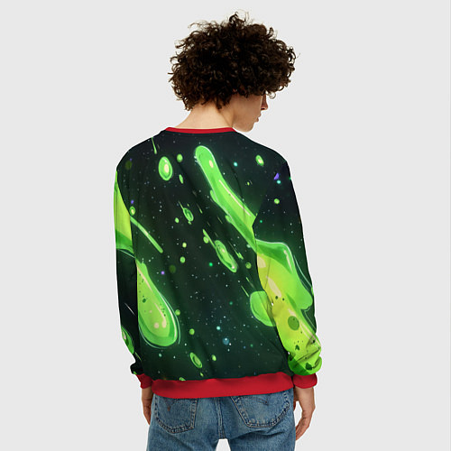 Мужской свитшот Зеленые кислотные брызги / 3D-Красный – фото 4