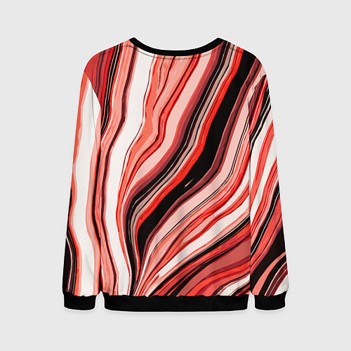 Мужской свитшот Волнистые вертикальные чёрно-красные полосы / 3D-Черный – фото 2