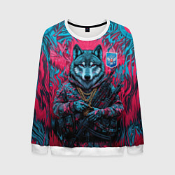 Свитшот мужской Волк с гербом РФ, цвет: 3D-белый