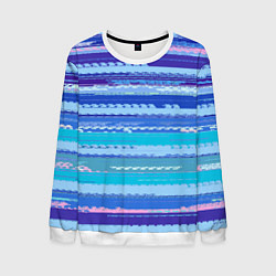 Свитшот мужской Морской сине-голубой абстрактные полосы, цвет: 3D-белый