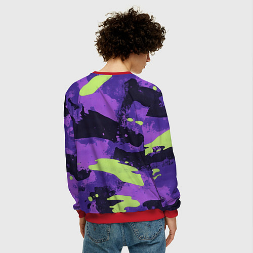 Мужской свитшот Герб РФ на фиолетовом камуфляже / 3D-Красный – фото 4