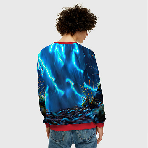 Мужской свитшот Заяц в разрядах молний / 3D-Красный – фото 4