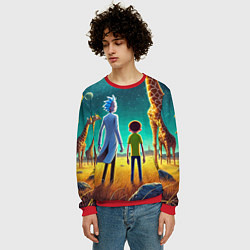 Свитшот мужской Рик и Морти на планете жирафов - нейроарт, цвет: 3D-красный — фото 2
