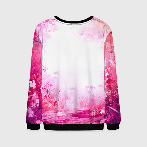 Мужской свитшот Белая лошадь с розовой гривой / 3D-Черный – фото 2