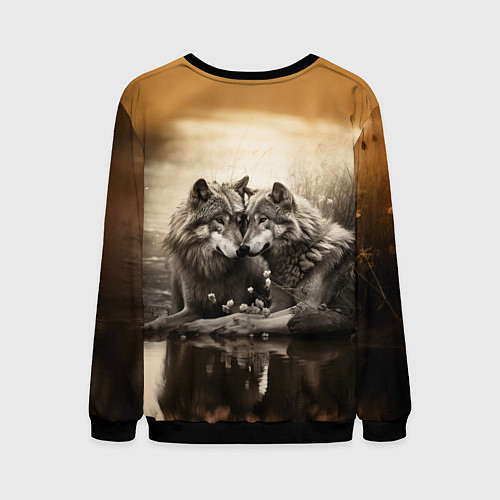 Мужской свитшот Любовь волка и волчицы / 3D-Черный – фото 2