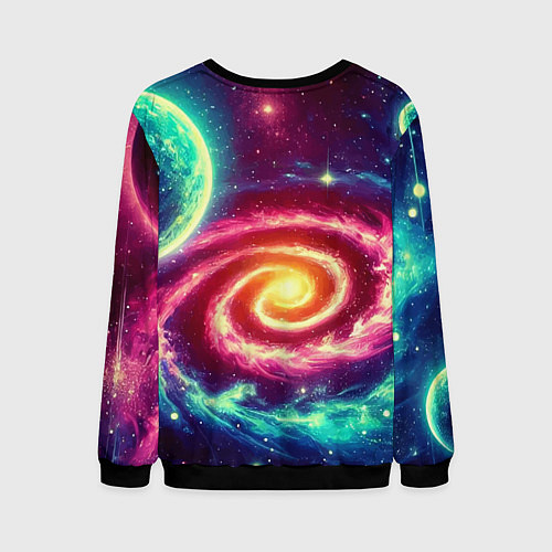 Мужской свитшот Spiral galaxy - neon glow / 3D-Черный – фото 2