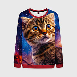 Свитшот мужской Шотландская прямоухая кошка в космосе, цвет: 3D-красный