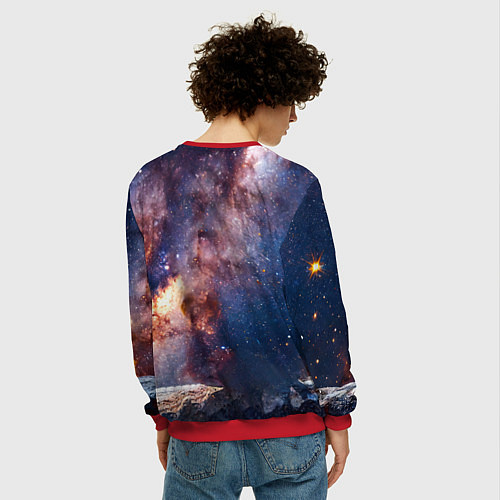 Мужской свитшот Лайка и космос / 3D-Красный – фото 4