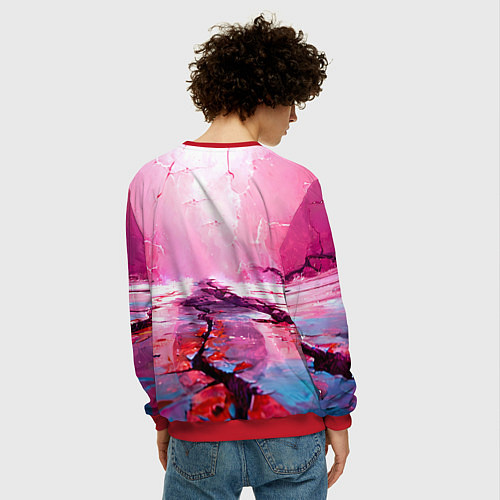 Мужской свитшот Баскетбольный мяч у розовой стены / 3D-Красный – фото 4