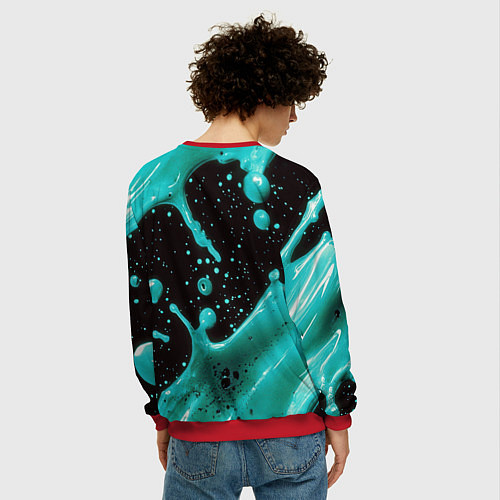 Мужской свитшот Голубая краска и капли / 3D-Красный – фото 4