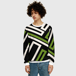 Свитшот мужской Прямоугольники по диагонали-зеленый, черный, цвет: 3D-белый — фото 2
