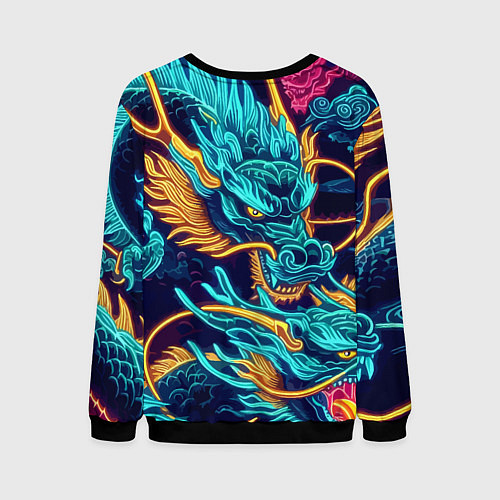 Мужской свитшот Два неоновых дракона - ирезуми / 3D-Черный – фото 2