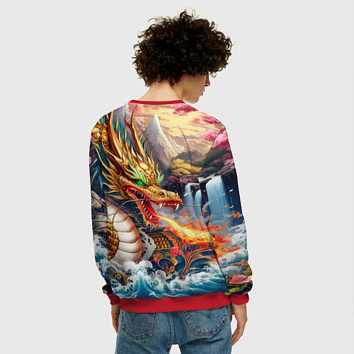 Мужской свитшот Dragon tattoo - irezumi / 3D-Красный – фото 4