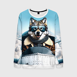 Свитшот мужской Волк авиатор, цвет: 3D-белый