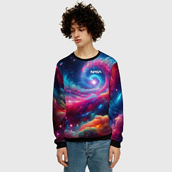 Свитшот мужской Неоновая галактическая спираль - нейроарт, цвет: 3D-черный — фото 2