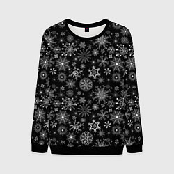 Свитшот мужской Белые снежинки на черном, цвет: 3D-черный