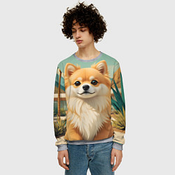 Свитшот мужской Шпиц и пальмы, цвет: 3D-меланж — фото 2