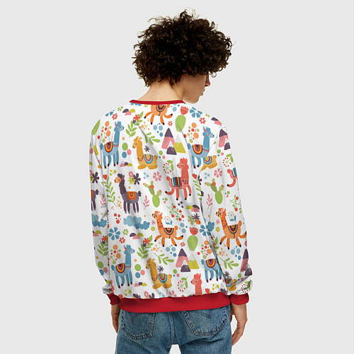 Мужской свитшот Ламы паттерн / 3D-Красный – фото 4