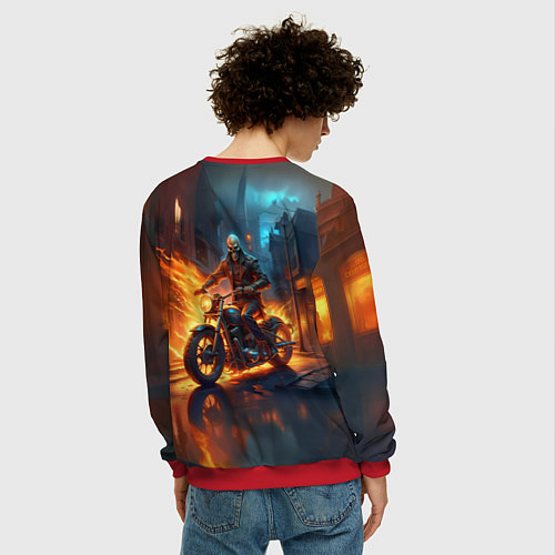 Мужской свитшот Скелет байкер / 3D-Красный – фото 4