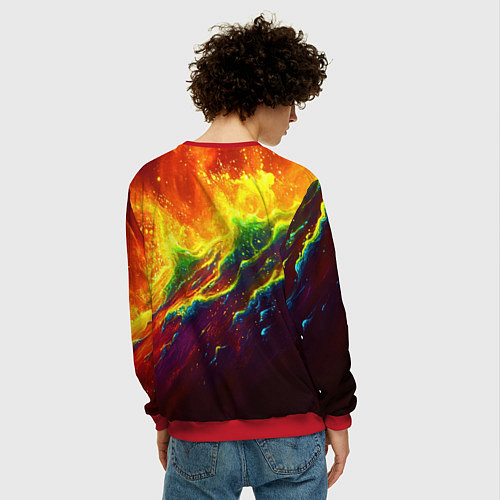 Мужской свитшот Абстрактные волны с огнем / 3D-Красный – фото 4