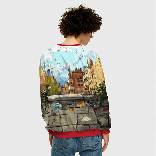 Мужской свитшот Маленький человек-паук в городе / 3D-Красный – фото 4