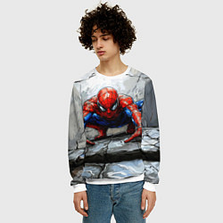Свитшот мужской Человек-паук палзет на стене, цвет: 3D-белый — фото 2