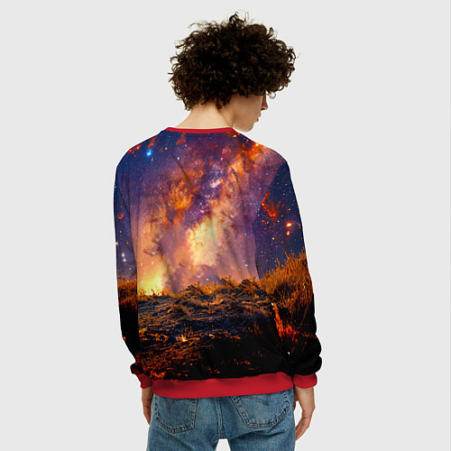 Мужской свитшот Скотч-терьер в космосе / 3D-Красный – фото 4