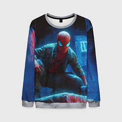 Свитшот мужской Человек паук сидя, цвет: 3D-меланж