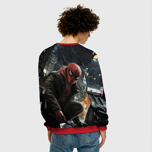 Мужской свитшот Человек-паук и поздняя ночь / 3D-Красный – фото 4