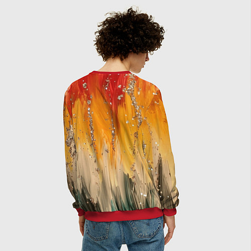 Мужской свитшот Красочная текстура с блестяшками / 3D-Красный – фото 4