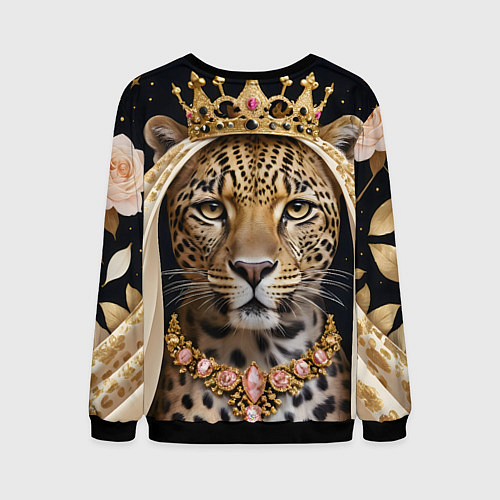 Мужской свитшот Леопард с короной / 3D-Черный – фото 2