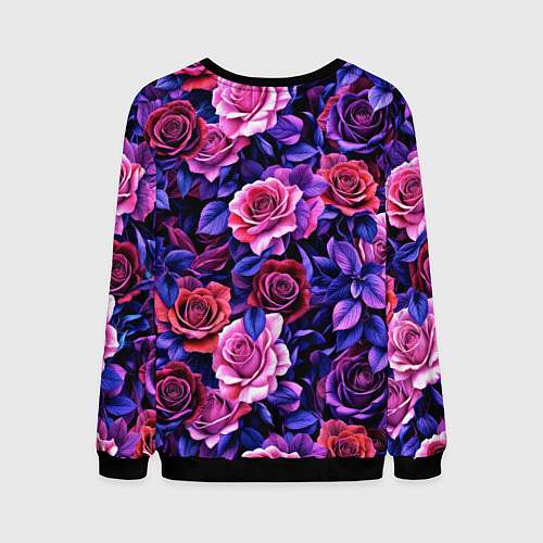 Мужской свитшот Разноцветные цветы - синие розы паттерн / 3D-Черный – фото 2
