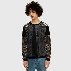 Свитшот мужской Джинсовка с славянским викингом и татуировками, цвет: 3D-черный — фото 2