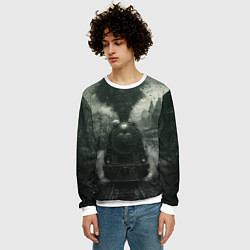 Свитшот мужской Ретро иллюстрация паровоза, цвет: 3D-белый — фото 2