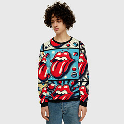 Свитшот мужской Rolling Stones logo - pop art, цвет: 3D-черный — фото 2