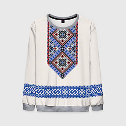 Свитшот мужской Славянская вышиванка - узор обережник, цвет: 3D-меланж