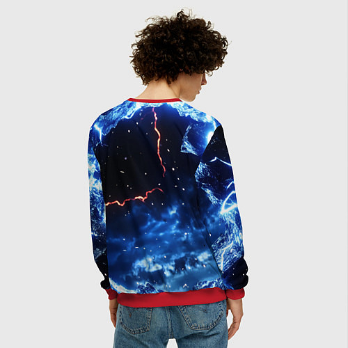 Мужской свитшот Звезды и молнии в разломе плит / 3D-Красный – фото 4