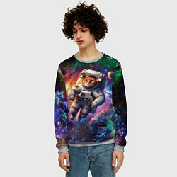 Свитшот мужской Котик бравый космонавт - неон, цвет: 3D-меланж — фото 2