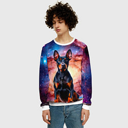 Свитшот мужской Доберман в космосе, цвет: 3D-белый — фото 2