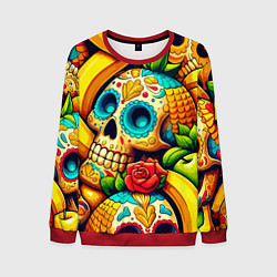 Свитшот мужской Colorfull skulls and bananas - pop art pattern, цвет: 3D-красный